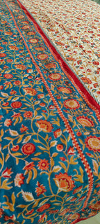 Pink Vine & Mint Green Floral Hand Block Cotton Mulmul Reversible Dohar