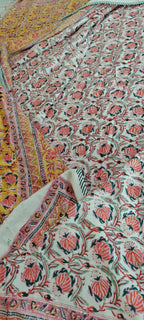 Pink, Yellow, and Blue Accents Hand Block Cotton Mulmul Reversible Dohar Double Bed