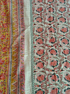 Pink, Yellow, and Blue Accents Hand Block Cotton Mulmul Reversible Dohar Double Bed