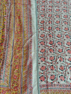 Pink, Yellow, and Blue Accents Hand Block Cotton Mulmul Reversible Dohar Double Bed
