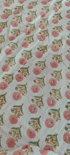 White & Pink Floral Buta Hand Block Cotton Mulmul Reversible Dohar