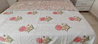 White & Pink Floral Buta Hand Block Cotton Mulmul Reversible Dohar