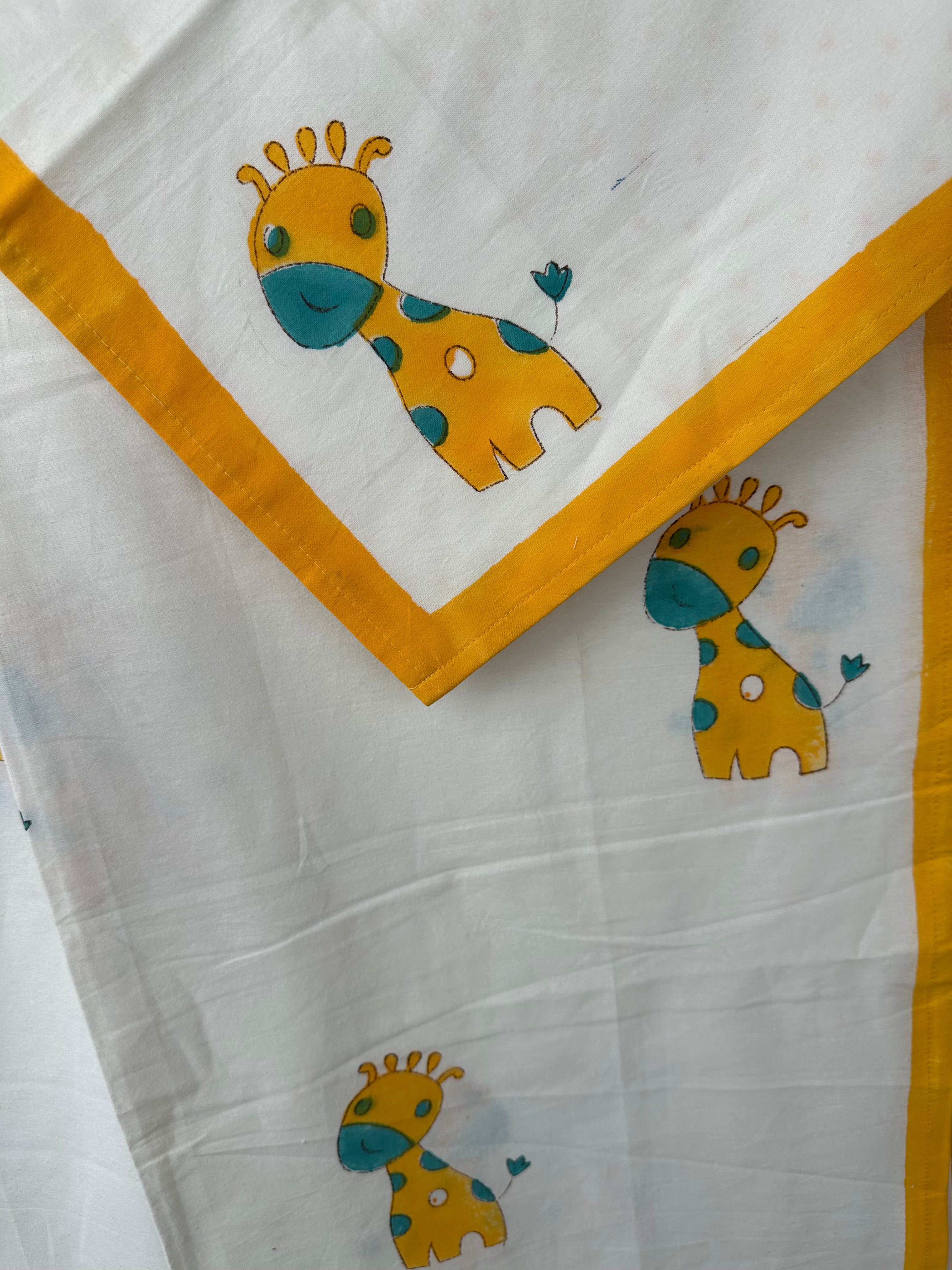 Safari Fun Kids Block Print Bedsheet – Yellow Giraffe Motifs