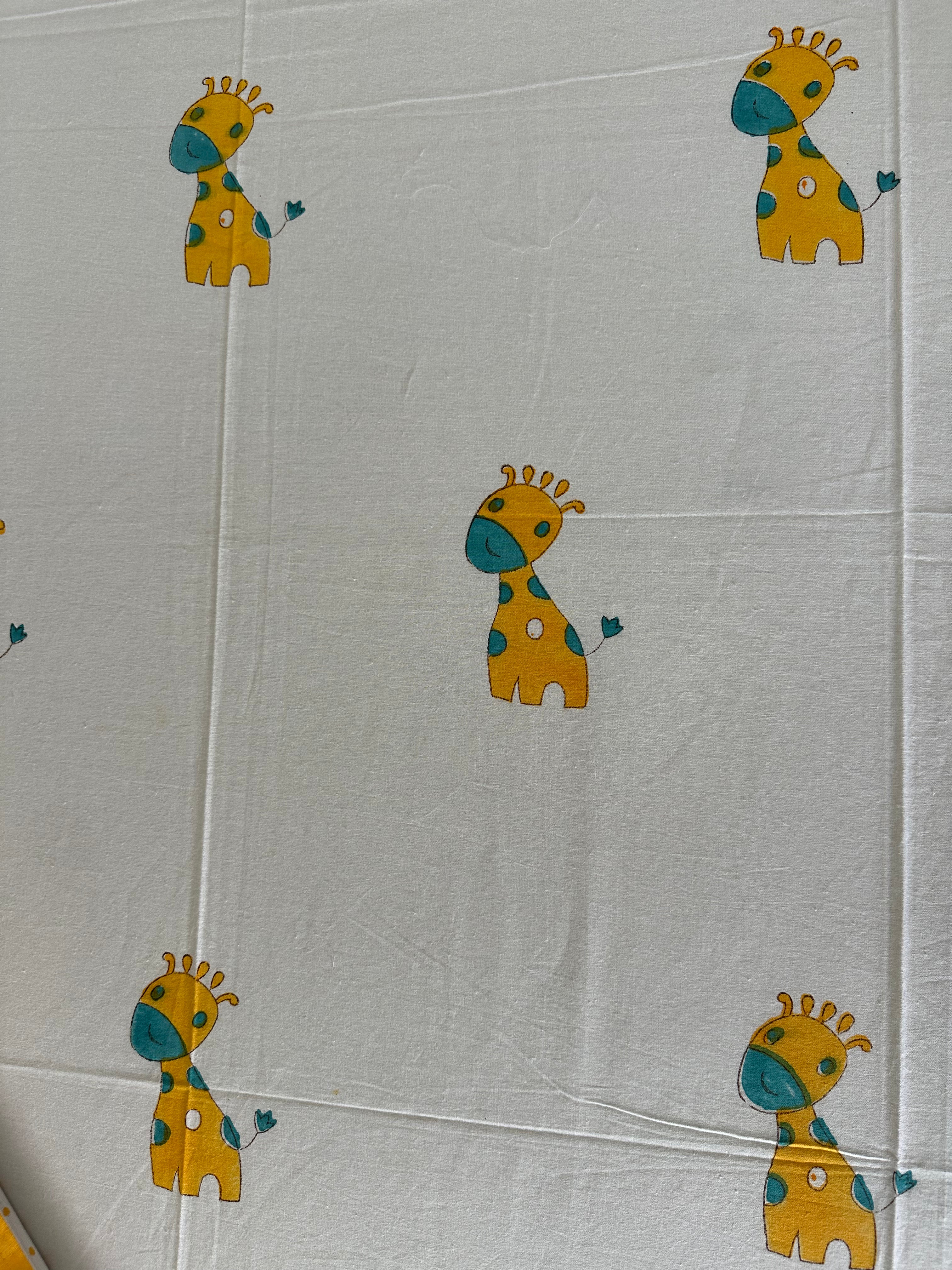 Safari Fun Kids Block Print Bedsheet – Yellow Giraffe Motifs