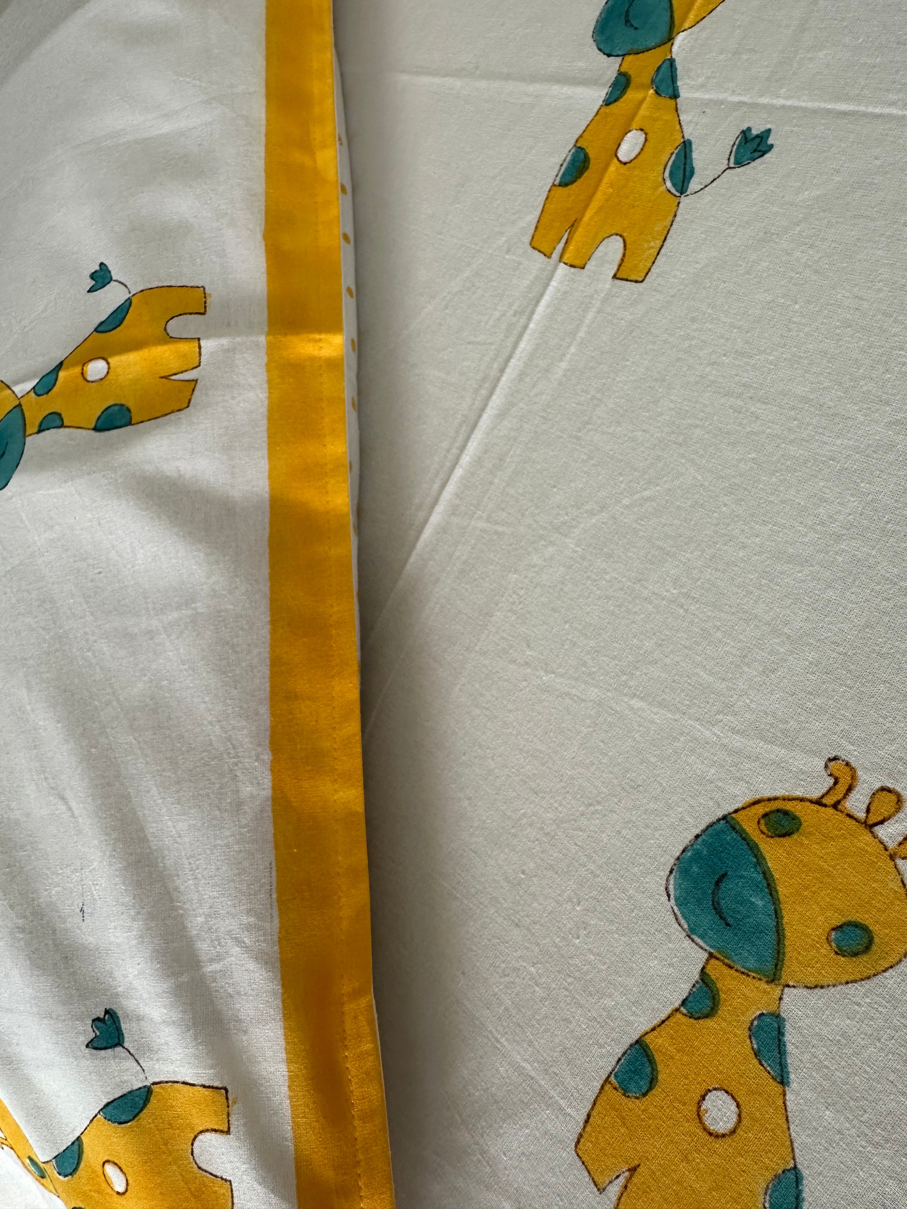 Safari Fun Kids Block Print Bedsheet – Yellow Giraffe Motifs