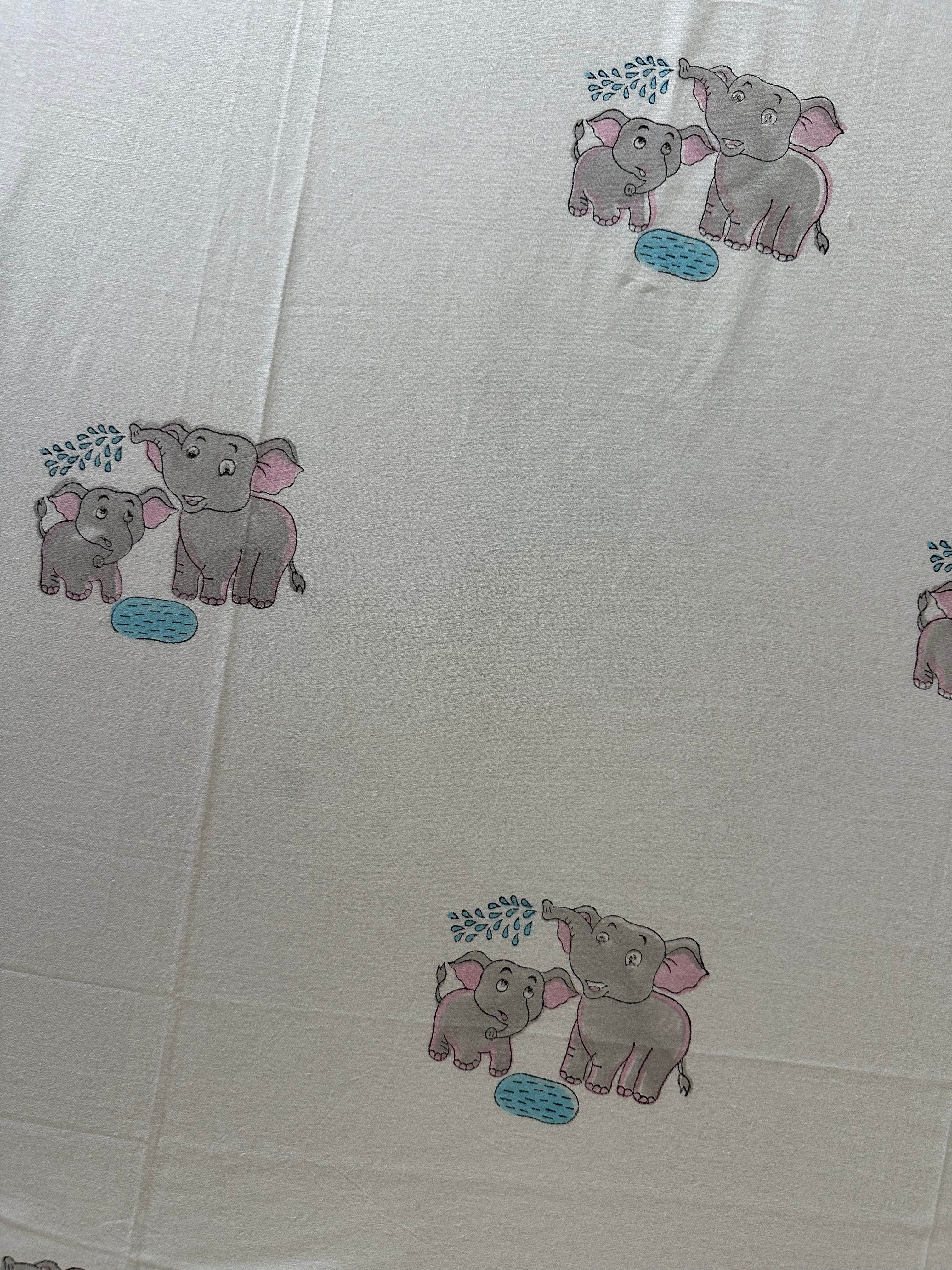 Royal Elephant Kids Block Print Bedsheet – Grey Motifs with Pink Border