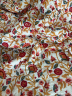 Red & Blue Floral Motifs with White base Hand Block Cotton reversable Quilt
