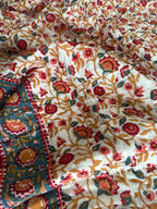 Red & Blue Floral Motifs with White base Hand Block Cotton reversable Quilt
