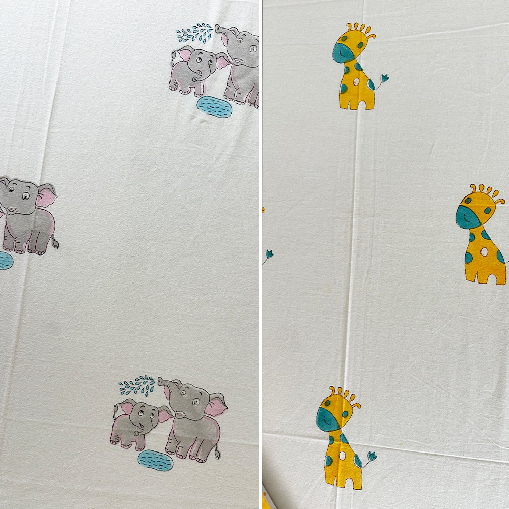 Elephant & Giraffe Kids Block Print Bedsheet Combo – Set of 2