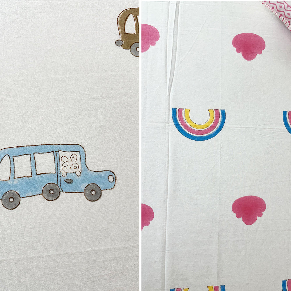 Rainbow & Cars Kids Block Print Bedsheet Combo – Set of 2