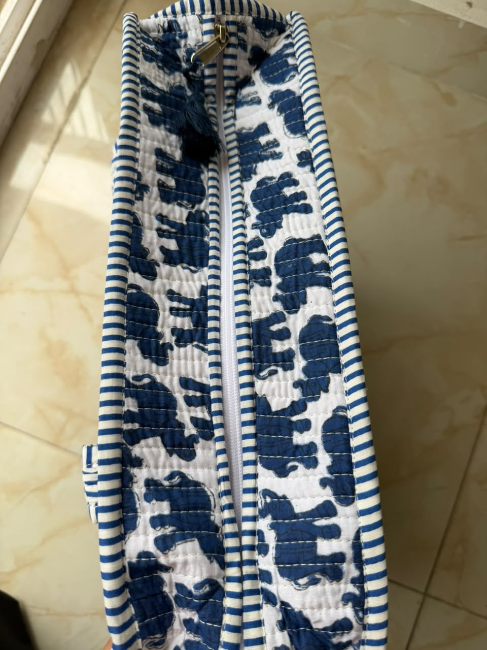 Blue Elephant Quilted Cotton Tote Bag for Women