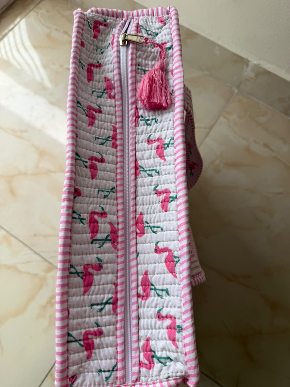 Pink Flamingo Quilted Cotton Tote Bag