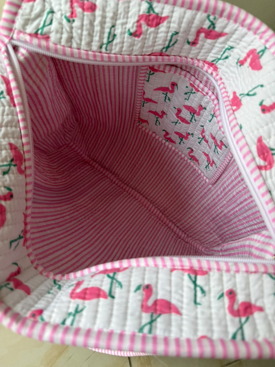 Pink Flamingo Quilted Cotton Tote Bag