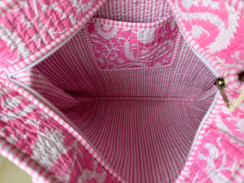 Premium Handcrafted Pink Quilted Cotton Tote Bag