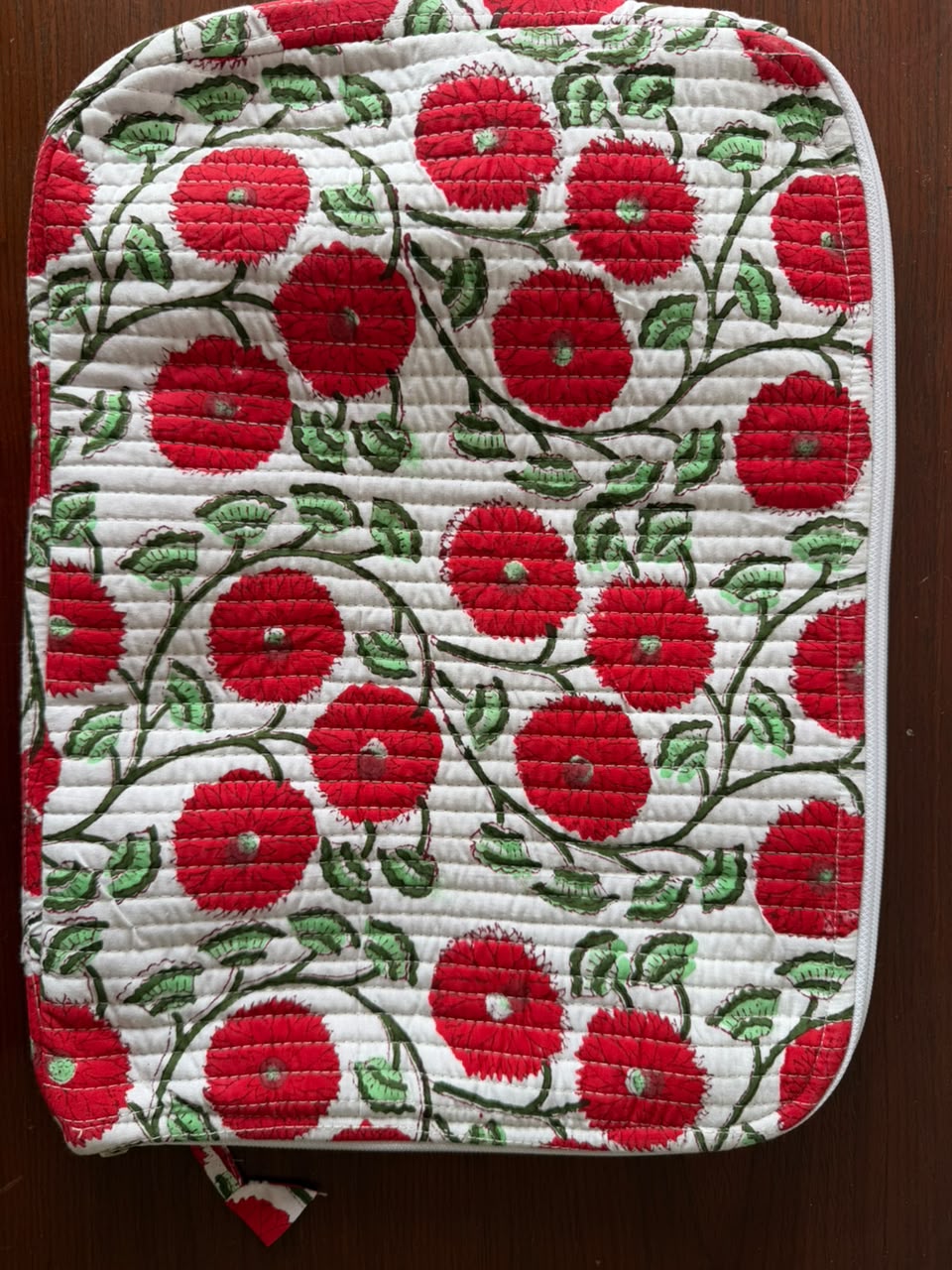 Red Blossom Handcrafted Quilted Laptop Sleeve