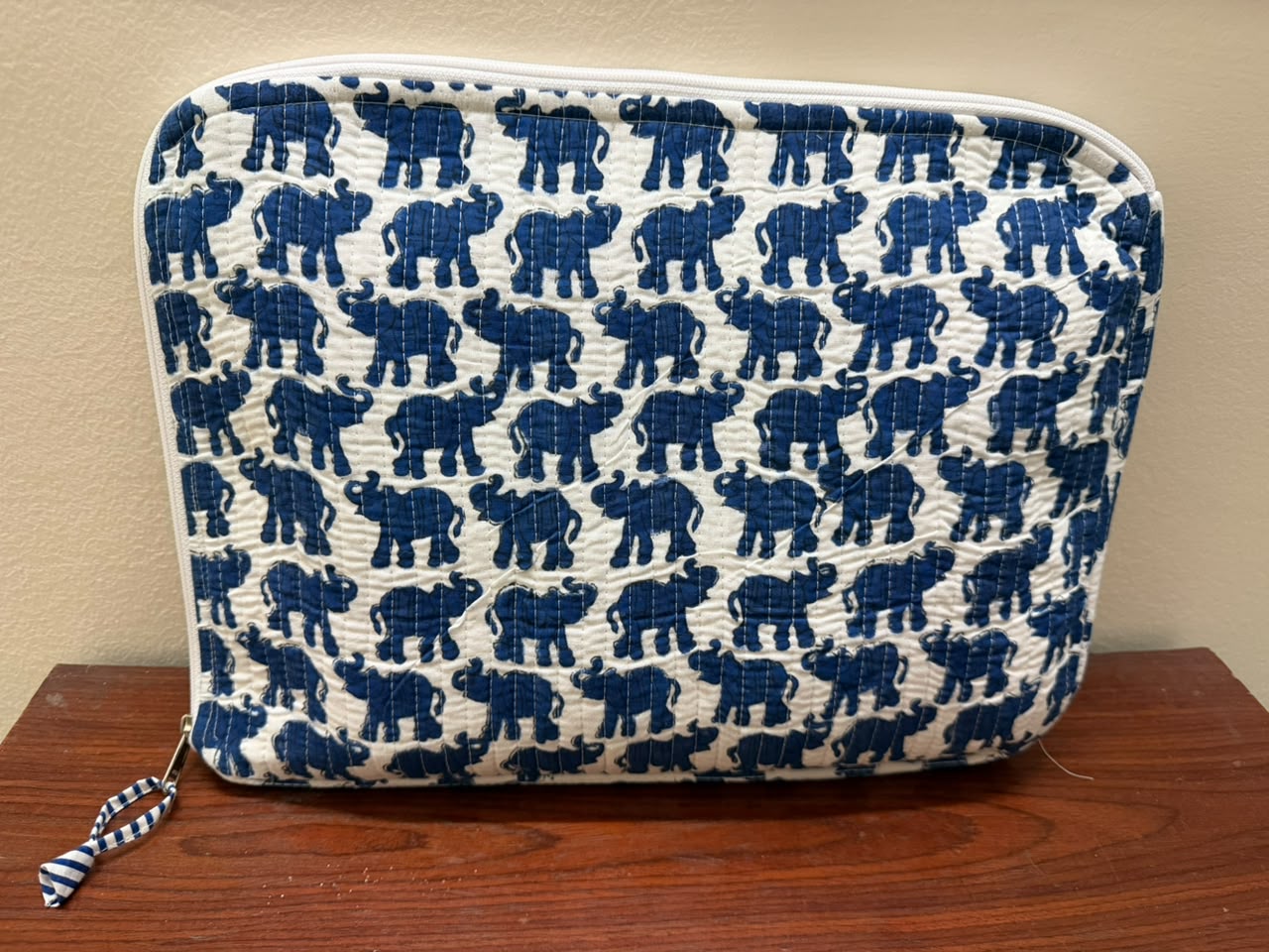 Blue Elephant Quilted Cotton Laptop Sleeve