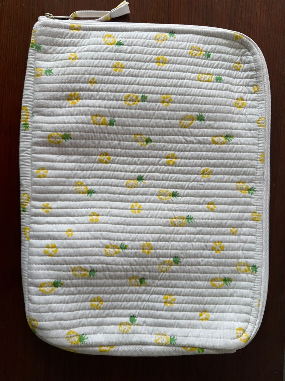 Handcrafted Quilted Cotton Laptop Sleeve with Pineapple Print