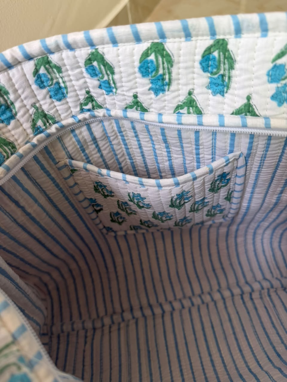 Premium Hand Block Printed Cotton Quilted Tote Bag with Tassel