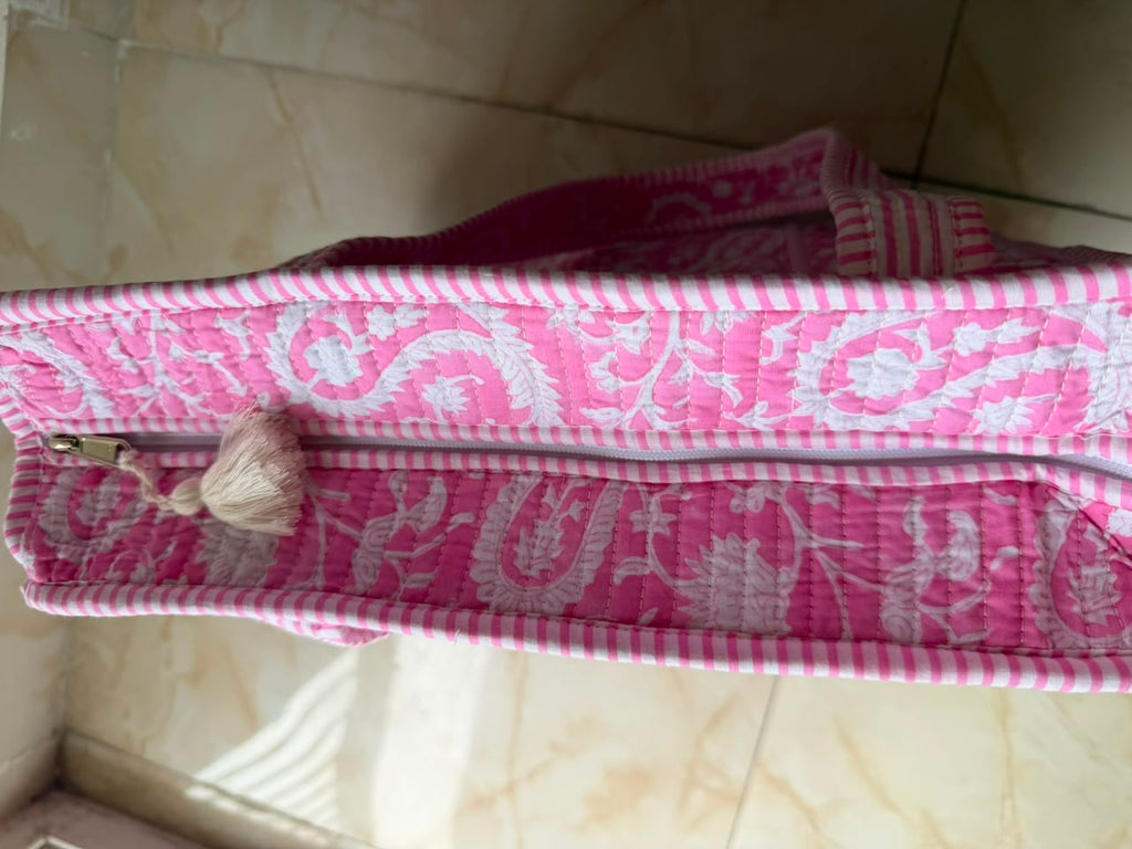 Premium Handcrafted Pink Quilted Cotton Tote Bag
