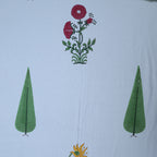 White & Green Cypress Floral Hand Block Cotton Bed Sheet with Pillow Covers – Queen/King Size