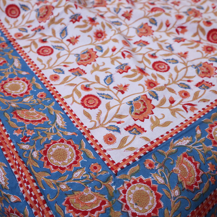 Jaipur Heritage Floral Block Print Double Bed Sheet with Pillow Covers – Red & White