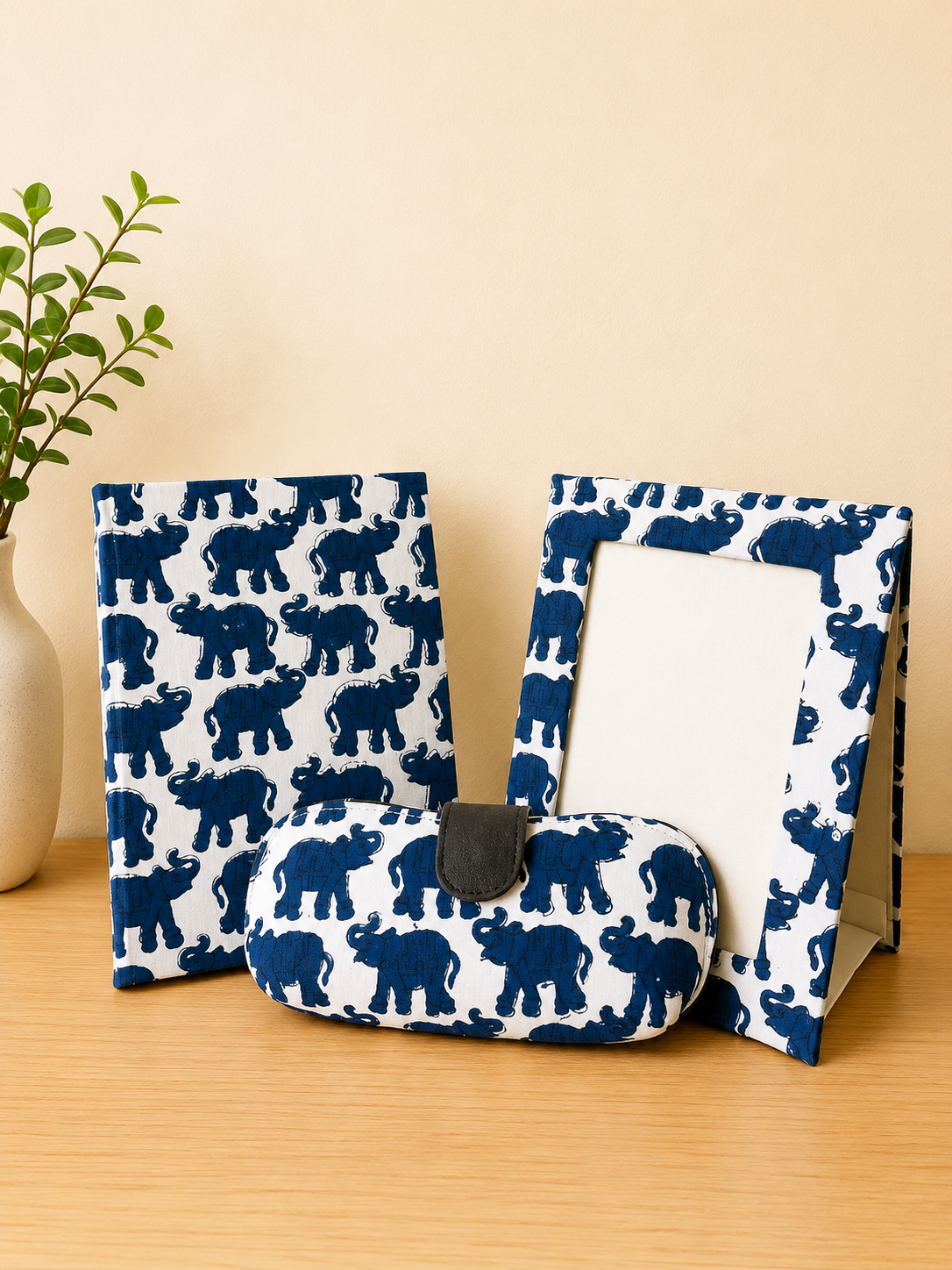 Blue Elephant Print Cotton Bloom Gift Set – Handcrafted Everyday Essentials